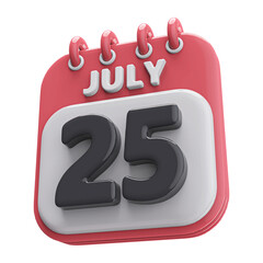 25th July Calendar Icon 3D Render