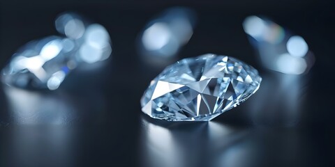 Blue diamonds on black background with bright light shining from top and bottom. Concept Blue Diamonds, Black Background, Bright Light, Contrast, Shining Effects