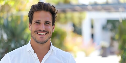 Fototapeta premium Happy confident man with a positive attitude and successful businessman smiling. Concept Confidence, Positive Attitude, Success, Smiling, Businessman