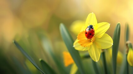 Ladybug on daffodil flower © AI Stock House