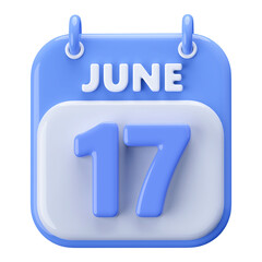 17th June Calendar Icon 3D Render