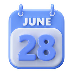 28th June Calendar Icon 3D Render