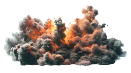 Photograph of a hyperrealistic explosion, rendered with stunning detail and precision, creating an immersive and awe-inspiring image on a transparent background