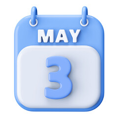 3rd May Calendar Icon 3D Render