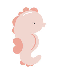 Cute seahorse. Flat cartoon vector illustration isolated on white background. For card, posters, banners, printing on the pack, printing on clothes, fabric, wallpaper, textile or dishes.	