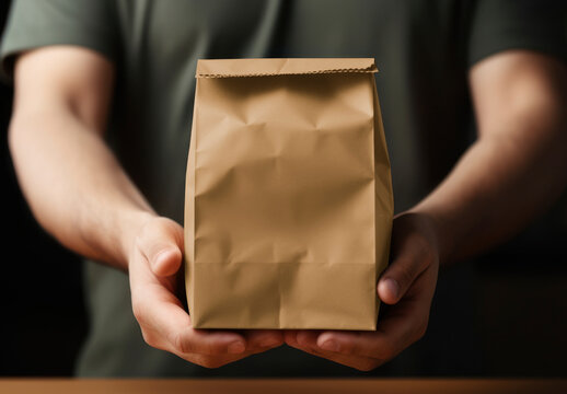 Mna Holding Paper Bag Mockup With Generative AI