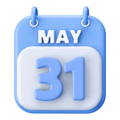 31st May Calendar Icon 3D Render