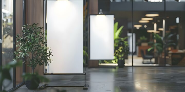 Mockup of blank white pullup banners for advertising or product display. Concept Graphic Design, Advertising, Marketing, Product Display, Mockup