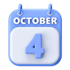 4th October Calendar Icon 3D Render
