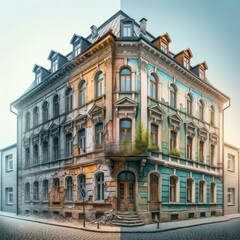 Fototapeta premium an old building in two different states, before and after renovation