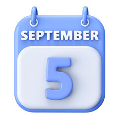 5th September Calendar Icon 3D Render