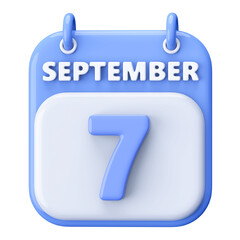 7th September Calendar Icon 3D Render