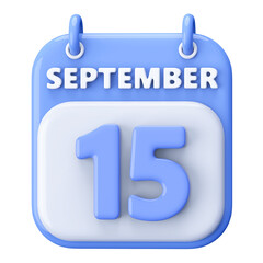 15th September Calendar Icon 3D Render