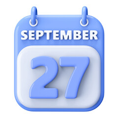 27th September Calendar Icon 3D Render