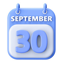 30th September Calendar Icon 3D Render
