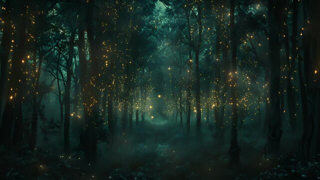 Flickering lights appear between the trees like the ethereal forms of the ancestors guiding lost souls through the grove.