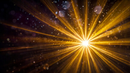 Glowing abstract golden sun burst with copy space, Yellow sun ray abstract background