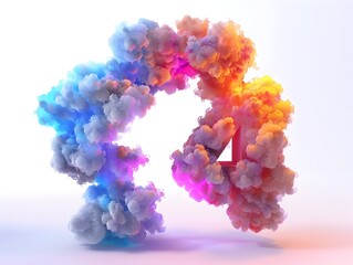 Obraz premium Luminous and Colorful 3D Rendered Clouds in the Shape of the Number 4 Against a Clear Sky