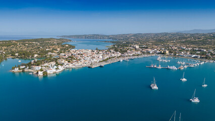 Obraz premium Aerial view of Porto Cheli, a luxury seaside retreat at the east edge of the Peloponnese peninsula, Greece