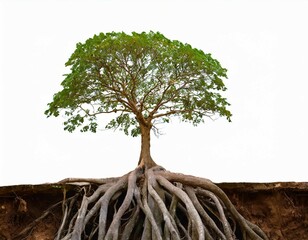 Tree of life with the roots isolated on white background