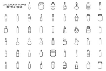 set of various bottle line art vector icon isolated on white background