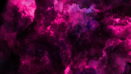 Bright light pink ink watercolor on black background. Stained blurry pink grunge texture, pink ink effect watercolor.