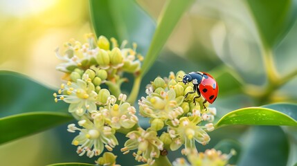 Fototapeta premium Ladybug on ilex flower