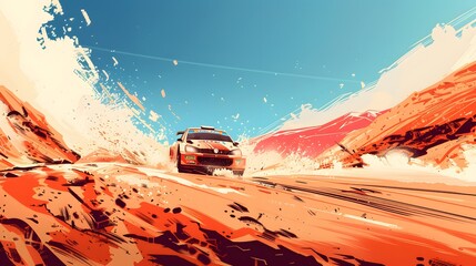 Rally racing car on dirt track, in the desert, extreme sport activities theme, created with generative ai