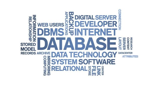 Database animated word cloud;text design animation tag kinetic typography seamless loop.