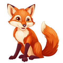 Naklejka premium Cute cartoon fox with a bushy tail, sitting and smiling, ideal for children's illustrations and wildlife themed designs.