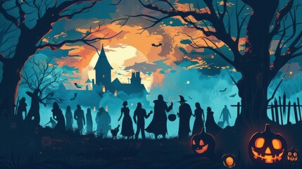 Halloween Gathering with Vampires Illustration