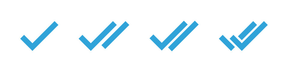 Check mark icon. Double checkmark vector set. Twin tick isolated on white background. Delivered message read icon