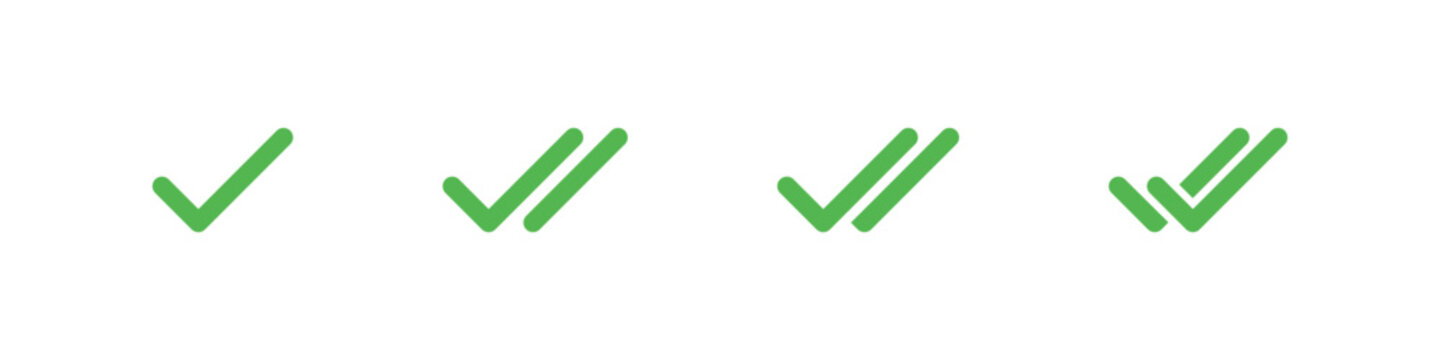 Check mark icon. Double checkmark vector set. Twin tick isolated on white background. Delivered message read icon