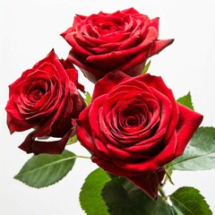 Bouquet of red roses, cut out object with shadow on white background.