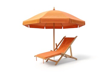 3D icon of a beach umbrella with a chair underneath, isolated on a white background