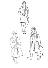 トレンチコート を着た男性　歩く　trench coat boy  illustration