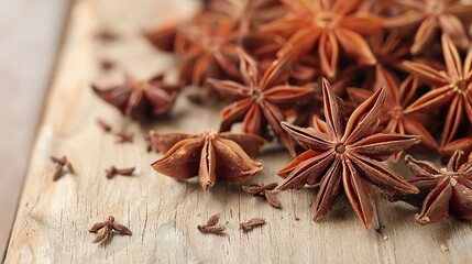 Star Anise on Wooden Background