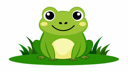 Obraz premium cartoon cute frog on the grass vector illustration