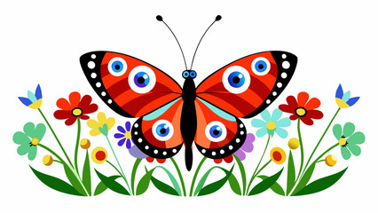 clear Colorful Peacock butterfly Aglaia  sits on meadow flowers vector