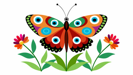 clear Colorful Peacock butterfly Aglaia  sits on meadow flowers vector