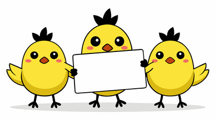 Cute chicks holding blank text board vector illustration