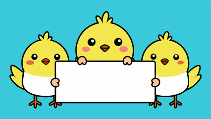 Cute chicks holding blank text board vector illustration