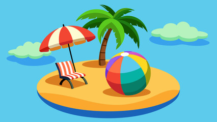 beach ball with palm trees and sunbeds inside, vector illustration,