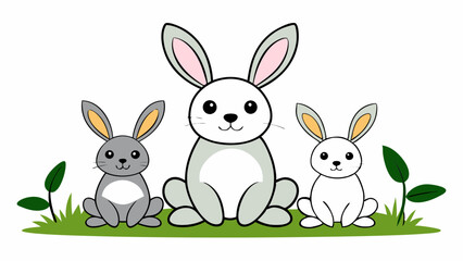 rabbits cartoon setting on the grass vector