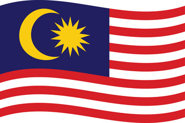 Waving Malaysia flag isolated on white background . Malaysia flag . Vector illustration