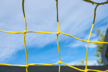 close-up view of the net of a soccer goal