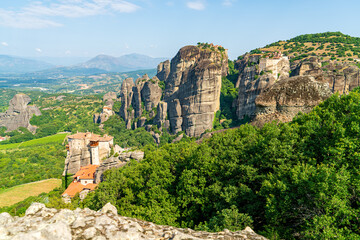 Meteora, Kalambaka, Greece. Monastery of Megala Meteora. St. Varlaam Monastery. Meteora - rocks, up to 600 meters high. There are 6 active Greek Orthodox monasteries listed on the UNESCO list