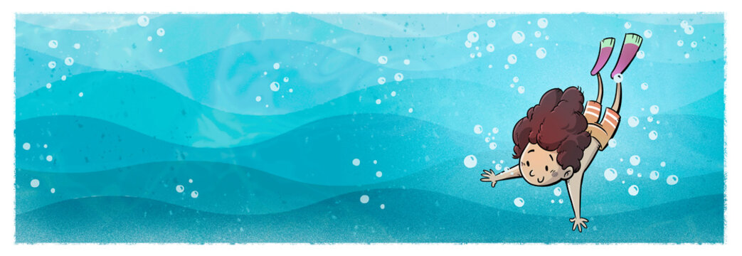 Ni&ntilde;a peque&ntilde;a buceando en el fondo del mar