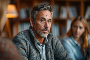 Fototapeta premium Middle-aged male therapist at counseling session for families.