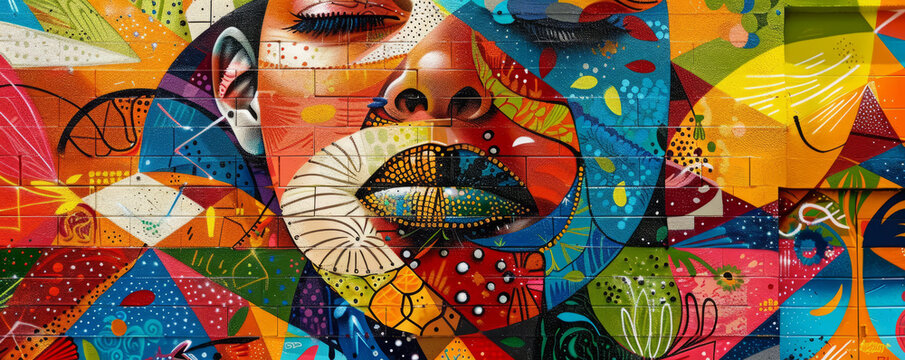 A vibrant street art mural, its bold colors and powerful message transforming an urban wall into a work of art, reflecting contemporary social and cultural issues.